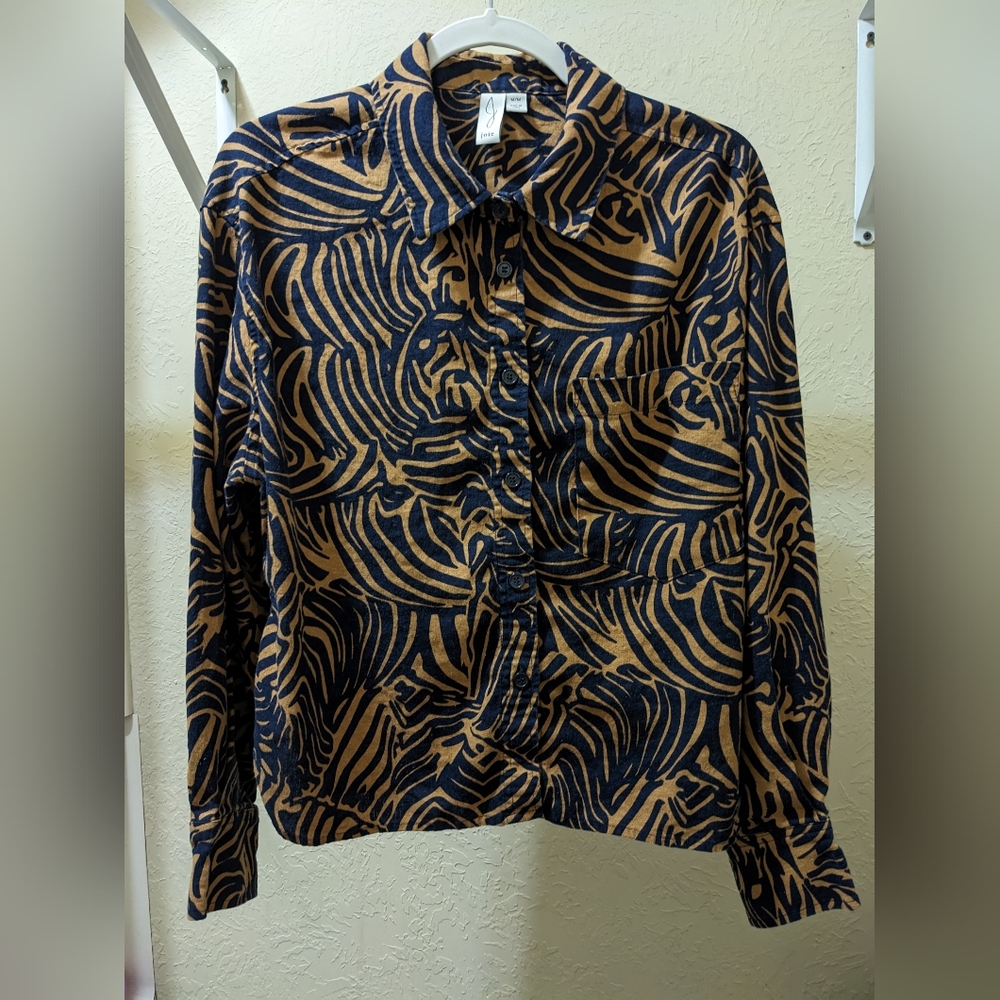 Joie Tan and Black Animal Print  Patterned Shirt., Medium, EUC